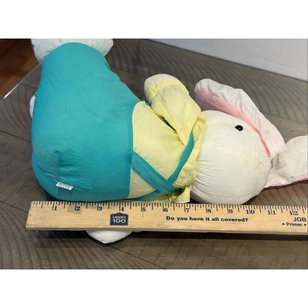 Vtg Plush Easter Bunny Rabbit Nylon puffalump parachute Teal 11” 90s Toy Stuffy